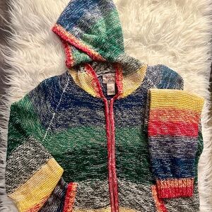 Vintage Fiorlini International Rainbow Stripe Zip Front Knit Hoodie! Sz L! Fun!
